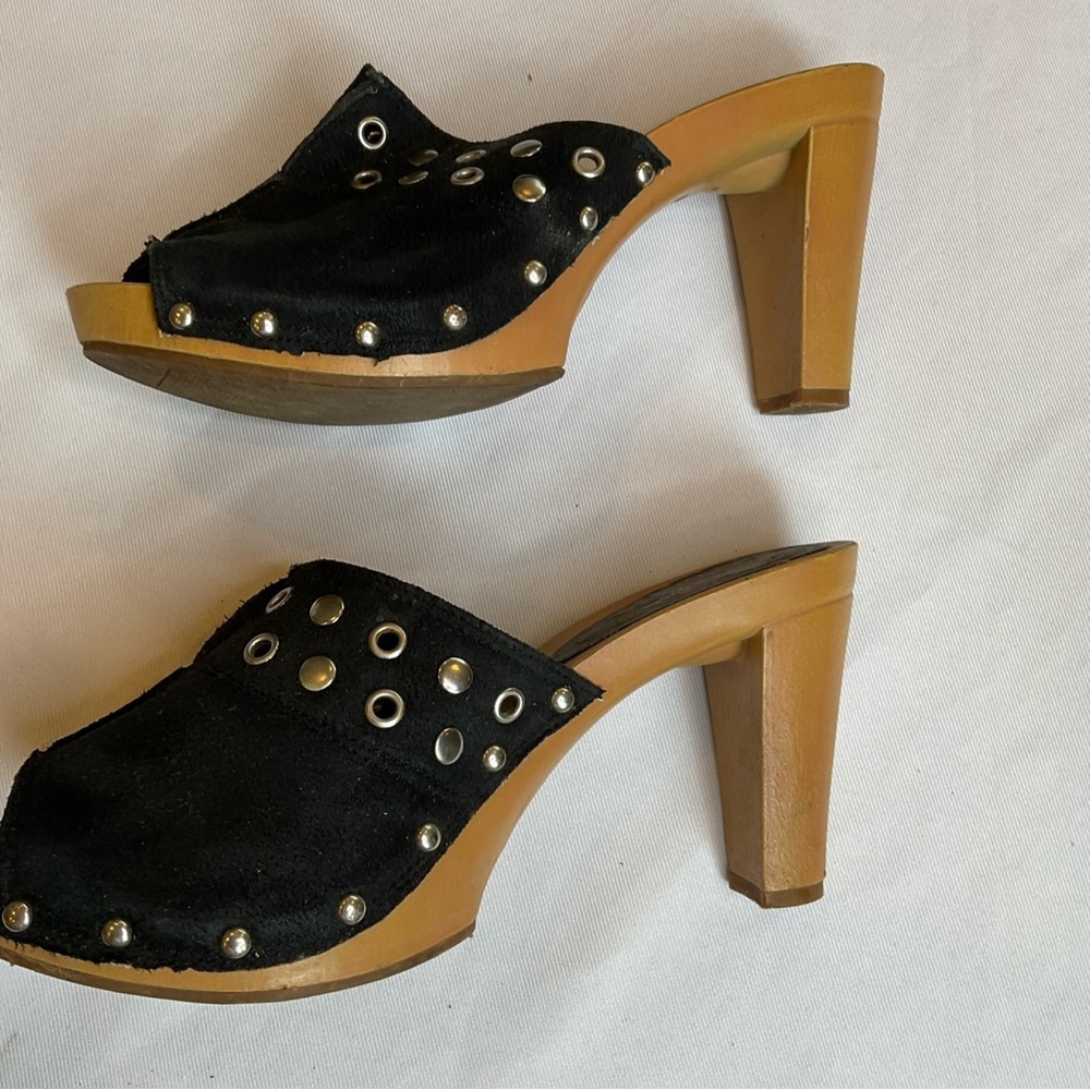 Y2k Studded Mule Clogs with Chunky Wood Heel size 9 Playform Vintage - Picture 8 of 8